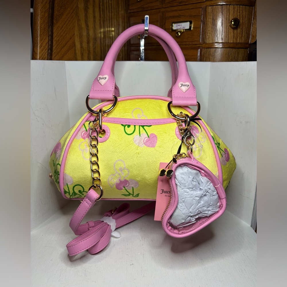 NWT Juicy Couture Retro Juicy Cherry Satchel - Yellow Iris Multi
